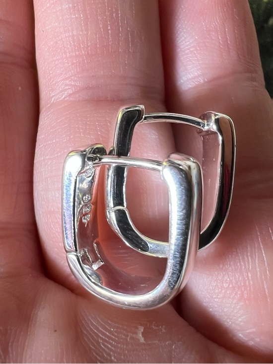 Polished Sterling Silver Square Huggie Earrings - Bright Silver
